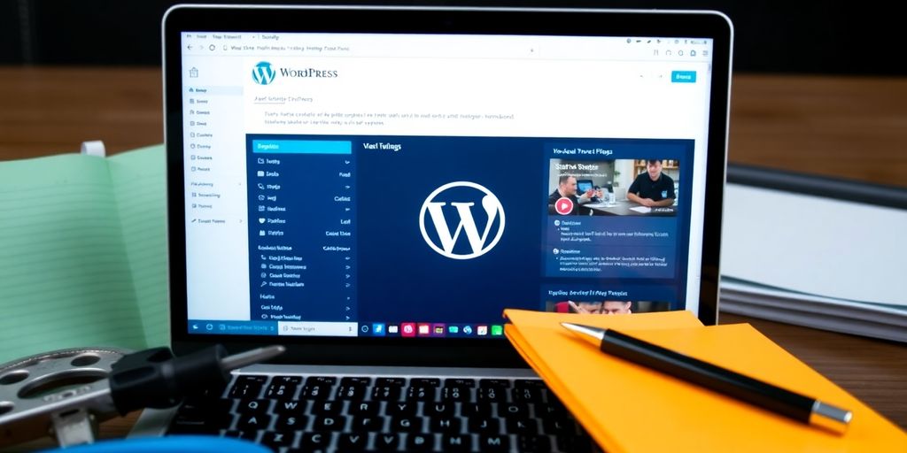 Nahaufnahme eines Laptops mit WordPress-Dashboard.