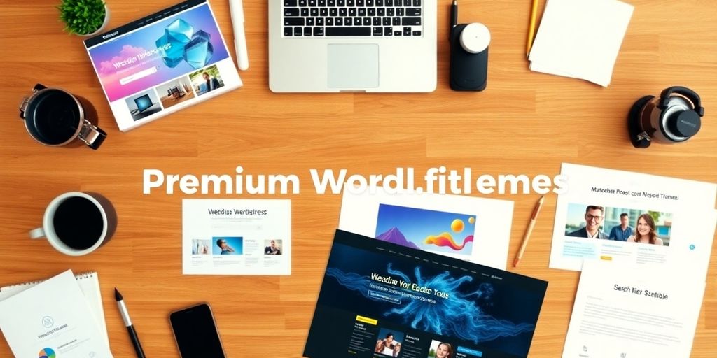 Fotografie von Premium-WordPress-Themes auf einem Tisch.